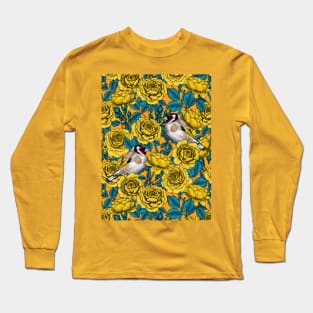 Rose flowers and goldfinch birds Long Sleeve T-Shirt